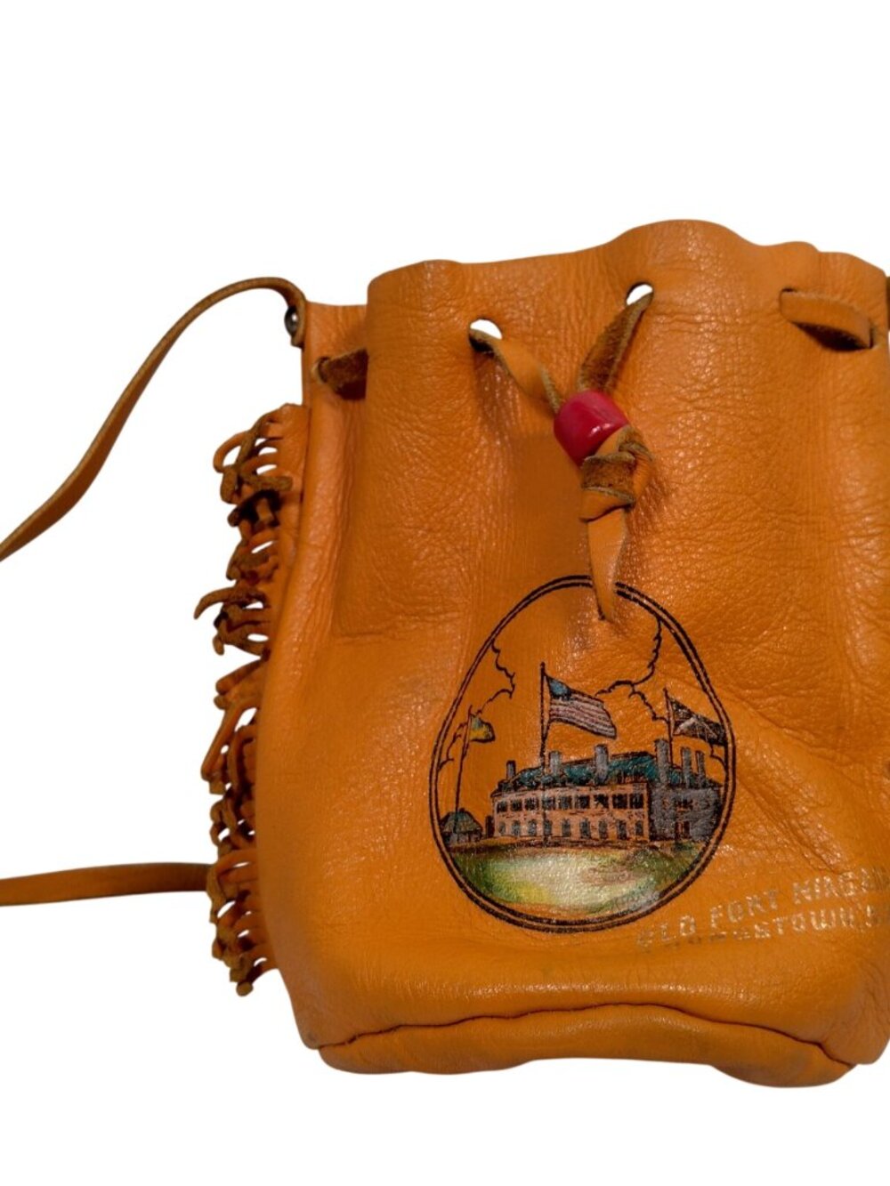 Vintage Old Fort Niagara Leather Pouch Youngstown New York Souvenir Brown Fringe - Picture 2 of 16